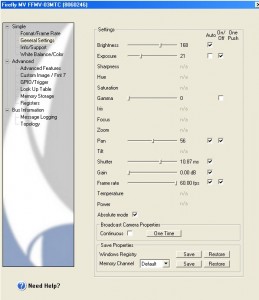 FlyCap camera configuration screenshot